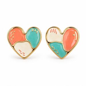 Pendientes Esmaltados Estilo Y2K con Corazones Coloridos Pintados a Mano, Pendientes de Corazón de Lujo en Color Contrastante para la Moda de Verano - Product Image 1
