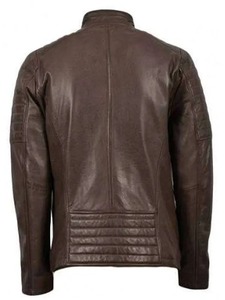 เสื้อแจ็คเก็ตหนังสีน้ำตาลเข้มสไตล์คาเฟ่เรเซอร์สำหรับผู้ชาย - Product Image 2