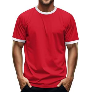 Mens <b>White</b> Ringer T-Shirt Red Collar Sleeve Crew Neck Casual Retro <b>Tee</b> 100% Cotton Breathable Quick Dry - Product Image 5