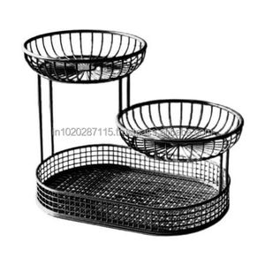 Cesta de frutas de hierro de granja rústica de 2 niveles hecha a mano redonda para cenar con diseño tradicional elegante moderno decorativo - Product Image 4