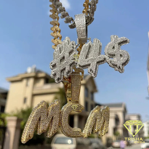 จี้หมายเลข 3M2 เพชรโมอิสซาไนต์เพาะเลี้ยง ประดับเพชรแบบ Iced Out สไตล์ฮิปฮอป สร้อยคอชุบโรเดียมและทองคำ ดีไซน์หรูหรา พร้อมใบรับรอง GIA - Product Image 5