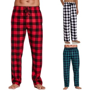 Pantalón de pijama elástico de corte recto para hombre, de franela a cuadros, tejido, para dormir o caminar - Product Image 6