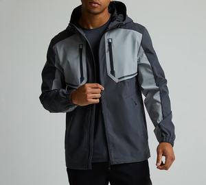 Veste coupe-vent à capuche pour homme TriPro Sports, couleur contrastée, fermeture éclair, vêtements de sport, vêtements d'extérieur décontractés pour l'hiver, veste fine 100% polyester - Product Image 1
