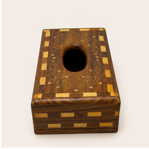 Handcrafted Rosewood Tissue <b>Box</b> Holder With Intricate Brass Inlay Work And Chequered Design For Luxury Home Hotel & Office Decor - Product Image 3