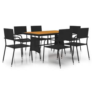 Grande Set da Pranzo Ergonomico da Esterno in Rattan PE Nero per Giardino - Product Image 2