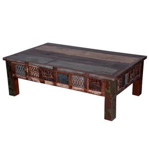 Table basse vintage en bois massif récupéré, mobilier populaire pour salon, taille personnalisable - Product Image 3