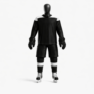 Conjunto de Uniforme de Hockey sobre Hielo Unisex, Negro y Blanco, Manga Larga, Cuello en V, Absorbe la Humedad, Corte Regular, 100% Poliéster, Talla Adulto - Product Image 1