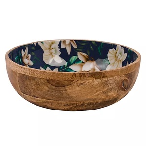 Set Of 4 Enamel Design Round Shape Wooden Serving Bowl for Home Dining Table Wedding <b>Dinnerware</b> Snacks Serving Bowls - Product Image 6