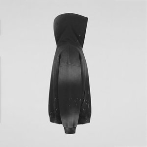 Sweat-shirt à capuche noir surdimensionné personnalisé pour homme, en coton French Terry, avec impression par pulvérisation et effet délavé, poche, coupe classique, style automne, meilleures ventes - Product Image 3