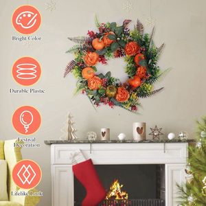 Ghirlanda Autunnale 17.71 con Zucca, Foglie Miste, Bacche e Fiori per Decorazioni Interne ed Esterne, Ghirlande e Decorazioni per Finestre - Product Image 1