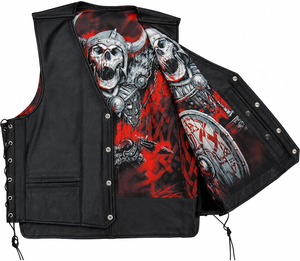 Custom Genuine Cowhide <b>Leather</b> Viking Skull Sublimated Liner Motorcycle <b>Vest</b> for <b>Men</b> Biker Club Riding <b>Leather</b> Waistcoat - Product Image 5