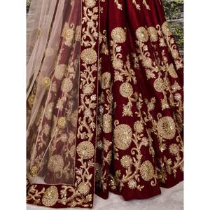 Beautiful Maroon Colored Party Wear Designer Embroidered Velvet Semi Stitched Lehenga Choli <b>by</b> Zeel Clothing - Product Image 2