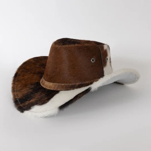 GENERSA SPORTS Chapeau de cowboy unisexe en fausse fourrure à large bord, décontracté, taille adulte 50-52cm, motif marron et blanc, impression par sublimation, lot de quatre - Product Image 6