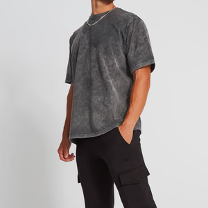 Camiseta de algodón de jersey lisa informal con cuello redondo y manga corta para hombre, estilo tie-dye, lavado ácido, talla grande, tendencia 2026, venta al por mayor - Product Image 2