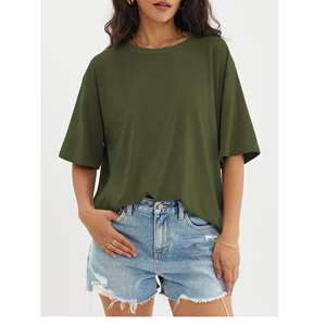 Camiseta Oversize de Mujer Verde Oliva 100% Algodón, Corte Regular, Casual, Primavera, Ecológica, Manga Corta, Estilo Urbano, Hombros Caídos - Product Image 1