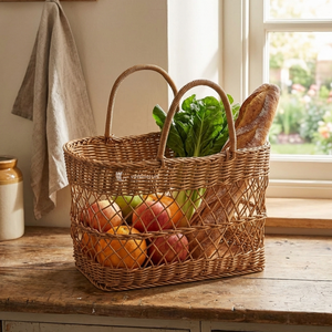 ตะกร้าปิกนิกหวายเทียม, ตะกร้าเก็บของสำหรับตั้งแคมป์พร้อมหูหิ้ว, กระเป๋าใส่ของสำหรับตลาดกลางแจ้งแบบทนทานและล้างทำความสะอาดได้สำหรับใส่อาหารและผลไม้ - Product Image 5