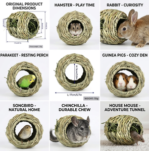 Juguete Ecológico de Hierba Marina para Mascotas Pequeñas, Túnel de 17 cm, Escondite para Hámsters, Conejos, Cobayas y Aves, Juguete de Hierba Natural - Product Image 2