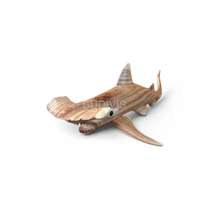 Figura de Tiburón Martillo Tallada a Mano en Madera con Acabado de Vetas Naturales, Decoración Marina para el Hogar - Product Image 2