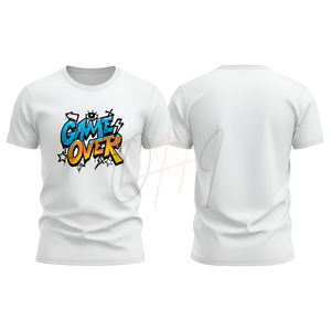 Camiseta Casual de Cuello Redondo con Logotipo Frontal Personalizado con la Frase "Game Over", Tejida, Transpirable, Ecológica, de Secado Rápido, 100% Algodón, Corte Holgado - Product Image 4