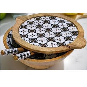 Tazones de Madera de Acacia con Diseño Esmaltado, Ecológicos, para Ensaladas, Frutas y Alimentos, Atractivos y Personalizables - Product Image 4