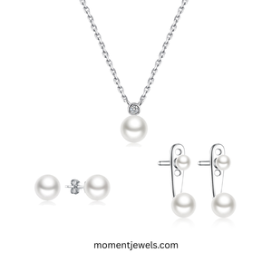 925 Sterling <b>Silver</b> Geometric Jewelry <b>Set</b> for Women Three Dimensional Pearl Zircon Pendant <b>Necklace</b> Cable Chain <b>Earrings</b> - Product Image 1