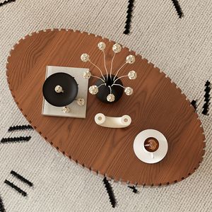 Tavolino da caffè artigianale in legno ovale con robusto piedistallo a forma di oliva per tavolo da tè da salotto - Product Image 5