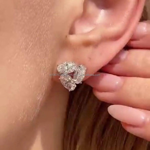 Three Oval Diamond <b>Earrings</b> in White <b>Gold</b>, Elegant Drop <b>Dangle</b> Jewelry for Women, Luxury Bridal Statement <b>Earrings</b> Timeless Gift - Product Image 3