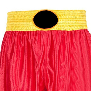 Pantalones Cortos de Boxeo Rojos Personalizables de Alta Calidad con Cintura Amarilla, Diseño de Círculo Negro y Bordado 3D, Ligeros para Artes Marciales - Product Image 3