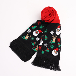 Custom Logo Christmas Knitted Warm Scarf Custom Colorful Lantern Patterns Ladies Scarf Christmas Gifts Knit Scarf With Fringes - Product Image 1