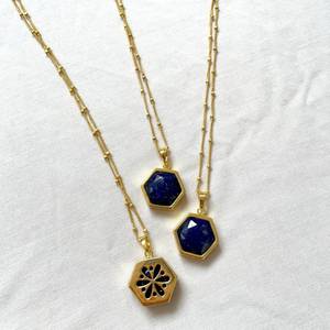 Lapis Lazuli Hexagon Charm Pendant Sterling Silver Necklace Gold Plated Blue Stone Women's Classic Top Grade Jewelry Handmade - Product Image 3