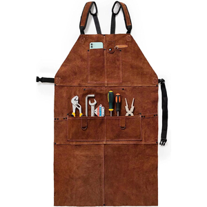 Heavy Duty Cowhide Leather Welding <b>Aprons</b> Flame Resistant Men Garden <b>BBQ</b> Work <b>Aprons</b> With Multiple Tool Pockets - Product Image 1
