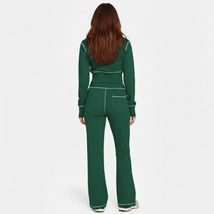 Conjunto Deportivo de Dos Piezas para Mujer con Logotipo Personalizado, Sudadera con Capucha Verde, Top Corto con Cierre y Pantalones Jogger, Ropa Deportiva Casual de Corte Holgado - Product Image 2