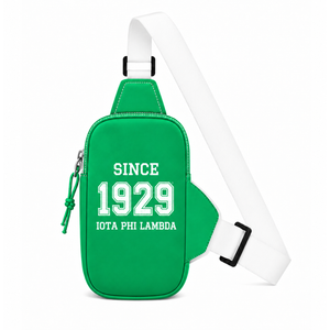 Sac banane personnalisé Iota Phi Lambda Sorority avec logo brodé sur le devant, fermeture éclair verte et blanche, usage quotidien décontracté pour femme - Product Image 4