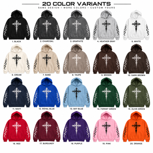Sweat à capuche unisexe vintage gothique noir surdimensionné avec imprimé croix en coton French Terry 400g, manches classiques, poche avant, style hiver - Product Image 5