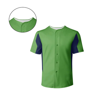 Maillot de baseball pour homme à manches courtes, boutonné, vert marine, color-block, anti-humidité, 100 % polyester, chemise de sport - Product Image 3