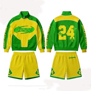 Ensemble T-shirt et short en molleton de coton épais 320 GSM, jaune, délavage vintage, logo sérigraphié, personnalisé, 2 pièces - Product Image 3