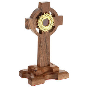 Cruz Relicario Católica de Madera con Centro de Monstranza de Latón, Hecha a Mano, Decoración Religiosa para Altar de Iglesia, Calidad de Exportación - Product Image 4