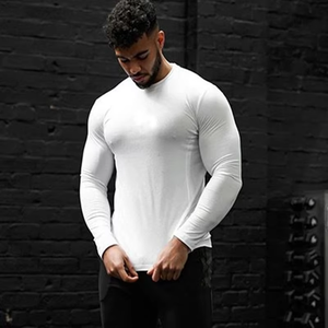 เสื้อยิมออกกำลังกายผู้ชาย เสื้อวิ่งฟิตเนสผู้ชาย เสื้อขายส่งแบบไม่มีลาย แขนยาว ผู้ใหญ่ ผ้าถักย้อมสี 350 กรัม - Product Image 3