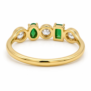 Anillo de lujo con piedras preciosas verdes, con corte esmeralda en forma de pera y piedras redondas en oro de 10K, 14K, 18K y plata 925, 935. - Product Image 4
