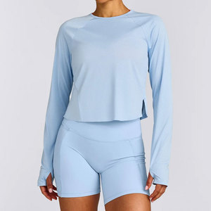Ropa Deportiva de Yoga para Mujer, Diseño Corto, Aberturas Laterales, Puños con Orificios para el Pulgar, Elástica en 4 Direcciones, Alta Elasticidad, Transpirable, Secado Rápido, Tejido de Punto - Product Image 1