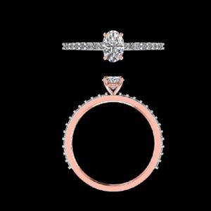 Anillo de Compromiso con Diamante Cultivado en Laboratorio, Corte Ovalado, Oro Rosa, Banda con Pavé, 1.01 Quilates, Certificado IGI, Anillo de Boda para Mujer - Product Image 3