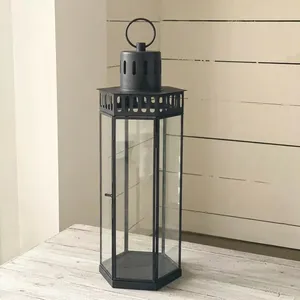 Wholesale <b>Black</b> Metal Candle Holder <b>Lantern</b> with Toughen Glass for Home and Outdoor Decorations - Product Image 6