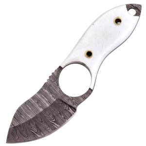 Couteau de survie et de chasse de haute qualité avec manche en bois original, en acier Damas, petit format, personnalisable pour le camping et la randonnée en extérieur - Product Image 1