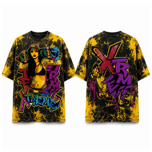 Camiseta Extra Grande para Hombre, Manga Corta, Cuello Redondo, Diseño de Graffiti y Skateboard, Estilo Urbano, Estampado Amarillo y Negro - Product Image 1