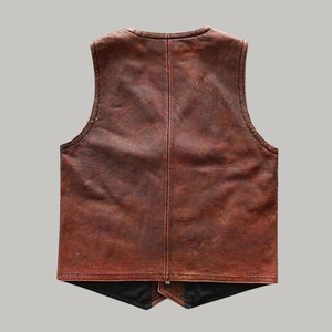 handcrafted vintage Brown <b>leather</b> Biker Vest Men's Western Waistcoat With Multiple Pockets And Button Closure All Seasons Wear - Product Image 5