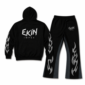 Ensemble survêtement homme avec sweat à capuche zippé et pantalon de survêtement imprimé flamme noire - Product Image 2