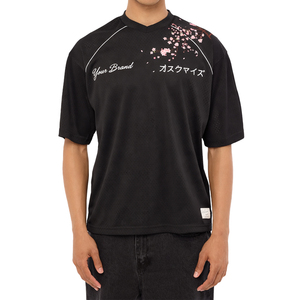 OEM ODM New Sakura V Neck Jersey Oversized Streetwear Minimal Graphic Sports Tee Men Women Breathable Polyester OEM Jersey - Product Image 1