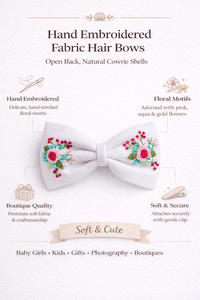 Lazos para el Cabello de Tela Bordados a Mano con Motivos Florales, Lazos Textiles Suaves para Bebés, Niños y Accesorios de Boutique - Product Image 6