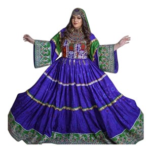 Afghani <b>Dress</b> Women Traditional Embroidered Purple Green Floor Length Ball Gown Choker Neck Full Sleeve Elegant <b>Formal</b> Wear - Product Image 6