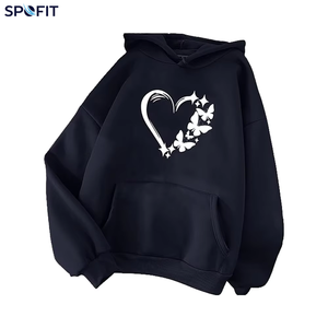 SPOFIT เสื้อฮู้ดสีดำขนาดใหญ่สำหรับผู้ชายพิมพ์ลายหัวใจผีเสื้อแขนเสื้อแบบแร็กแลนเสื้อสเวตเตอร์ระบายอากาศได้ - Product Image 1